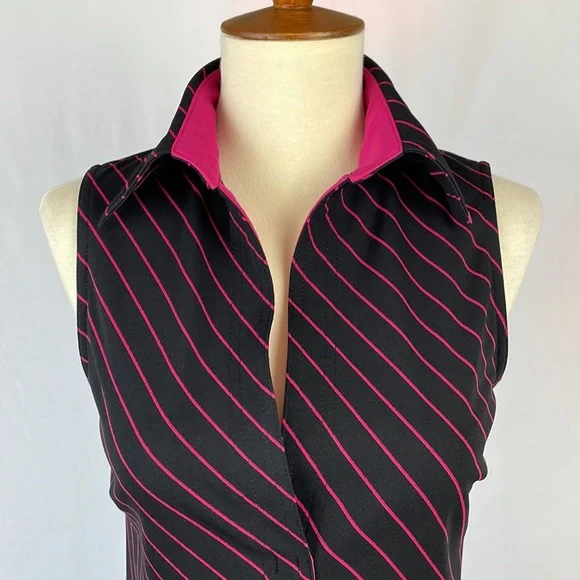Express Black and Magenta Diagonal Striped Sleeveless Dress - Size 1/2 Juniors - Picture 2 of 12